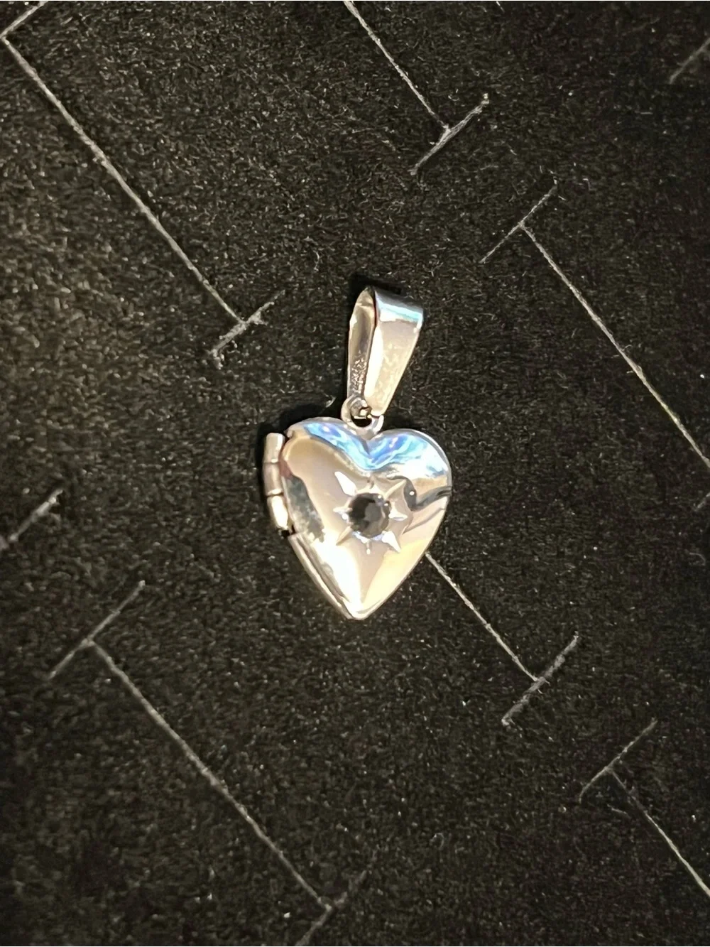 Silver Heart Locket Pendant - Black Stone
